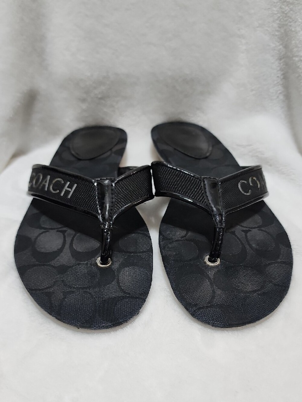 Coach Black Skyler Signature Logo Thong Sandals 8.5 - Picture 5 of 7